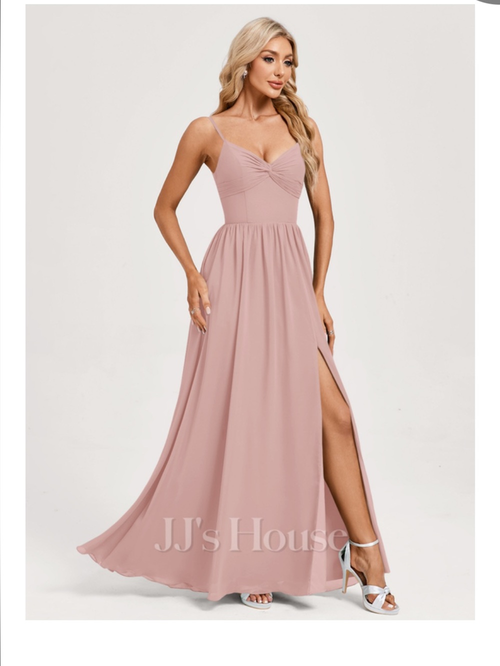 JJs House Blush Pink Spaghetti Strap Maxi Gown